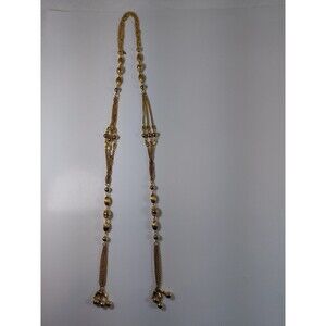 Sarah Coventry Tassel Bead Chain Necklace Gold Tone Long Vintage Signed 36"